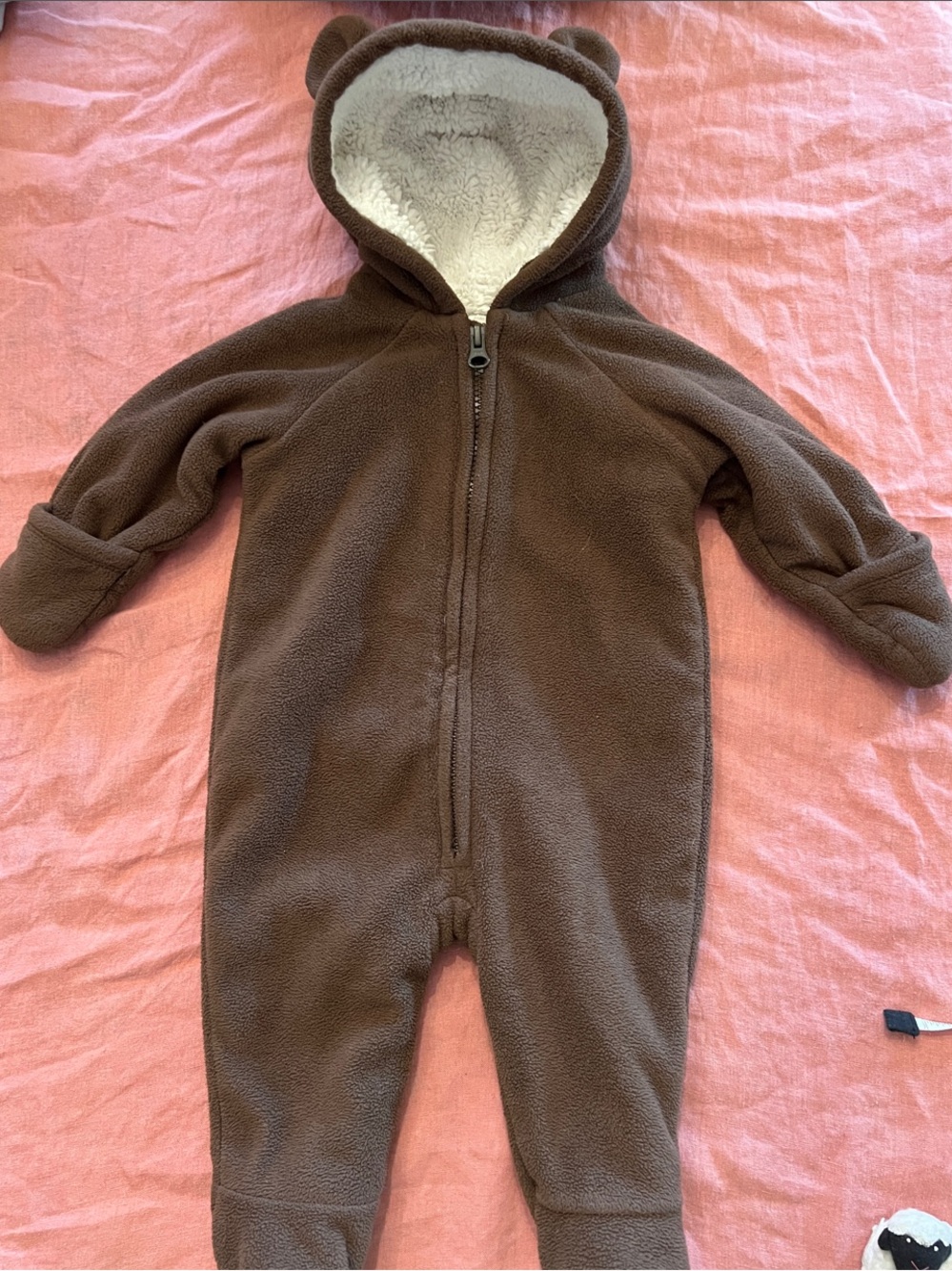 Old Navy Brown Fleece Hooded Baby One-Piece